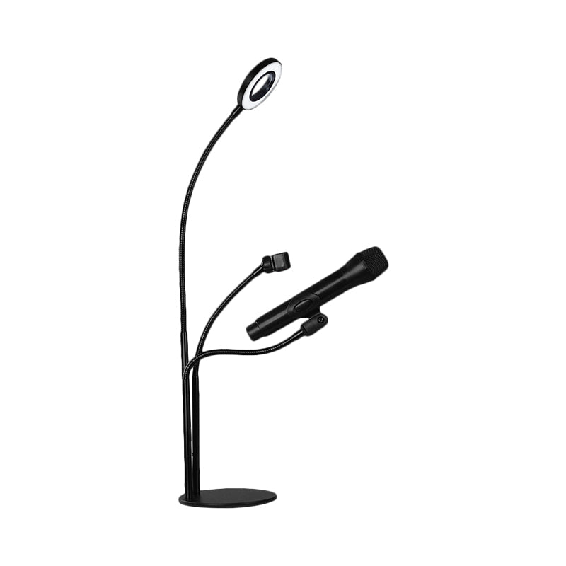 BowLift | Metallic Round Vanity Light Contemporary Black Finish USB LED Fill Lighting with Phone Holder Design