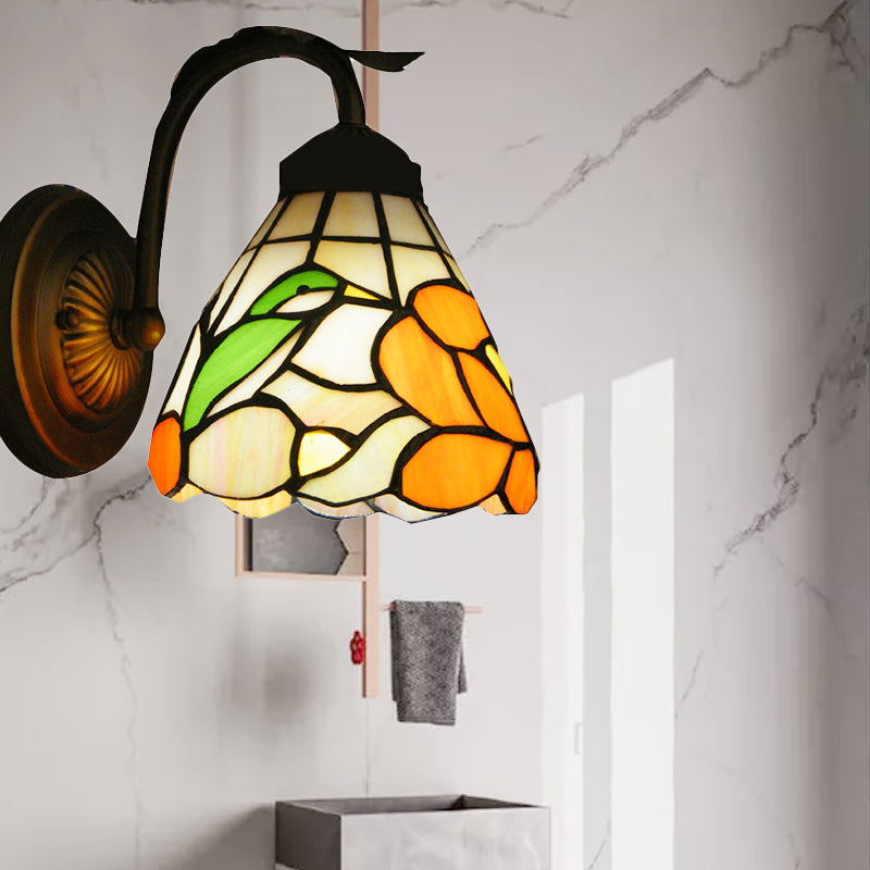 BowLift | Rustic Tiffany Blossom Wall Lamp with Bird Stained Glass 1 Main Orange Wall Lamp for Dining Room
