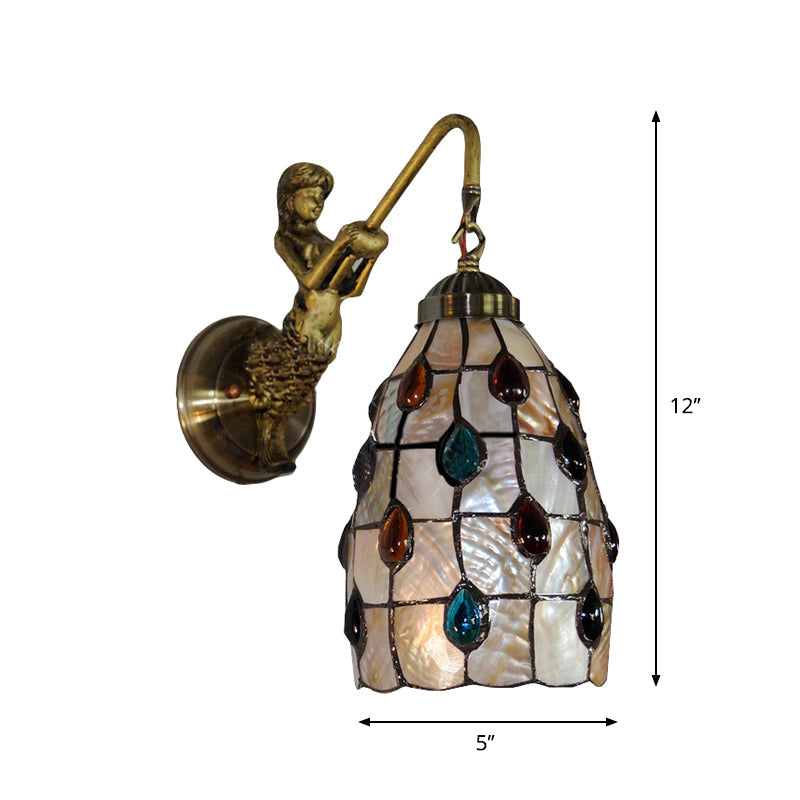 BowLift | Extended wall-mounted lamp Tiffany Shell 1 head Beige wall lamp with mermaid plate
