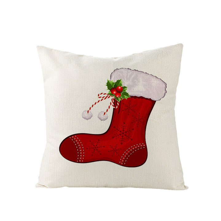 Festive Linen-Texture Decorative Throw Pillow Cover with Sleigh Rides Graphic