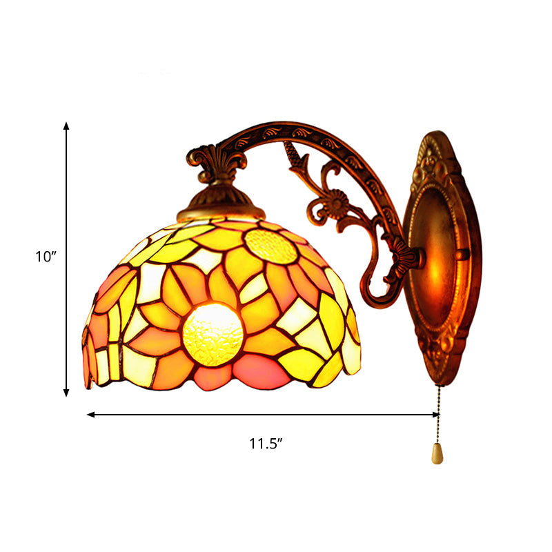 BowLift | Rustic Tiffany Sunflower Wall Lamp with Engraved Arm 1 Main Stained Glass Wall Lamp for Living Room