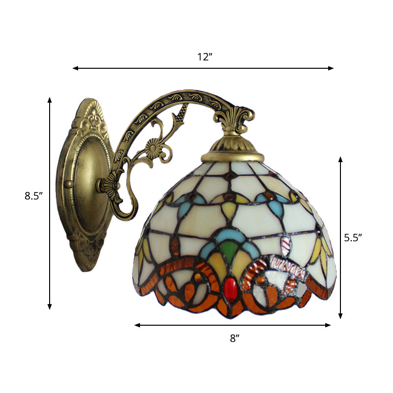 BowLift | Beige Arched Wall Light with Engraved Arm 1 Light Tiffany Victoria Stained Glass Candle Holder for Corridor