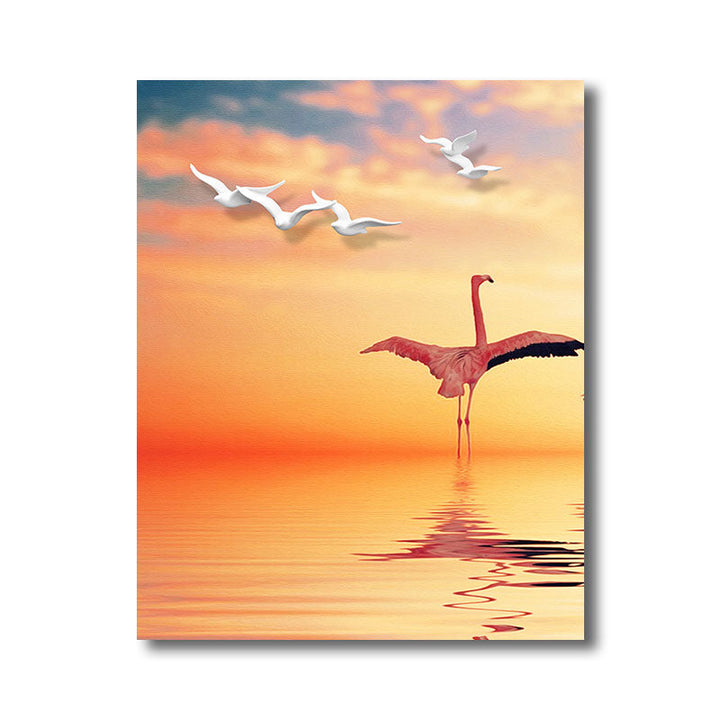BowLift | Tropical Flamingo and Seagull Canvas Orange Decorative Art Print for Living Room