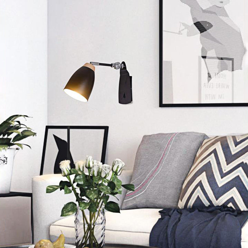 BowLift | Black/White Rounded Wall Lighting Fixture Simple Metal 1 Head Wall Light with Switch for Study