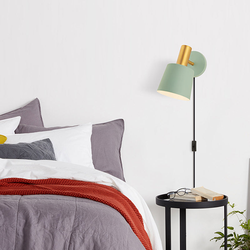 BowLift | Metallic Drum Wall Light Modernist 1-Light Wall Mounted Lamp in White/Green for Bedroom