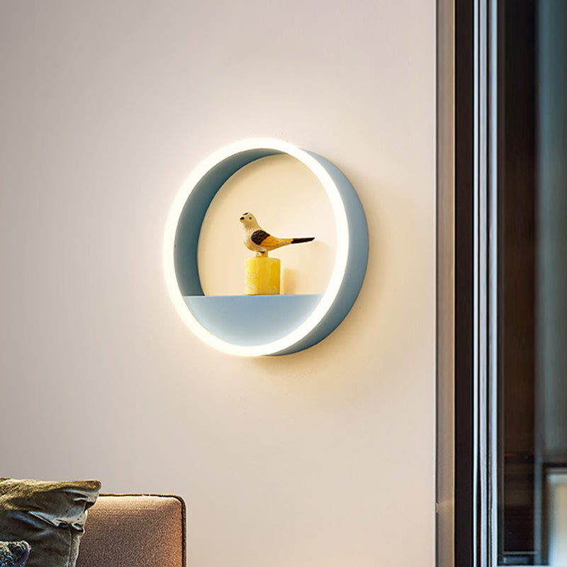 BowLift | Iron Ring Flush Mount Wall Light Macaron Pink/Blue 12"/16" Wide LED Wall Lamp in Warm/White Light with Shelf Function