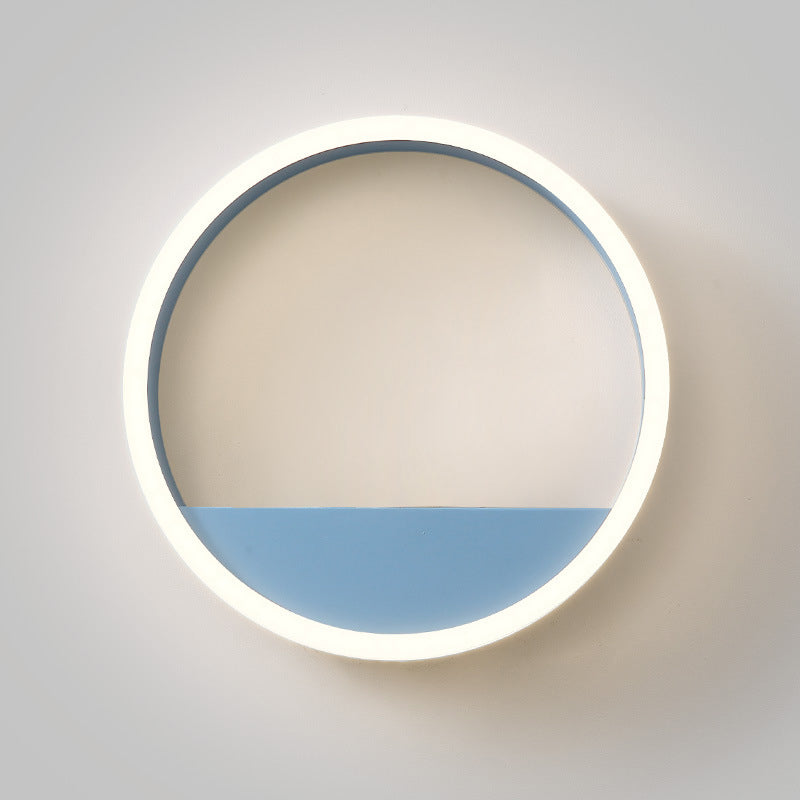 BowLift | Iron Ring Flush Mount Wall Light Macaron Pink/Blue 12"/16" Wide LED Wall Lamp in Warm/White Light with Shelf Function