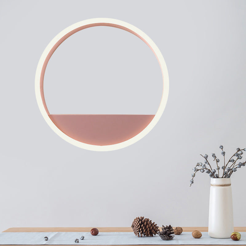 BowLift | Iron Ring Flush Mount Wall Light Macaron Pink/Blue 12"/16" Wide LED Wall Lamp in Warm/White Light with Shelf Function