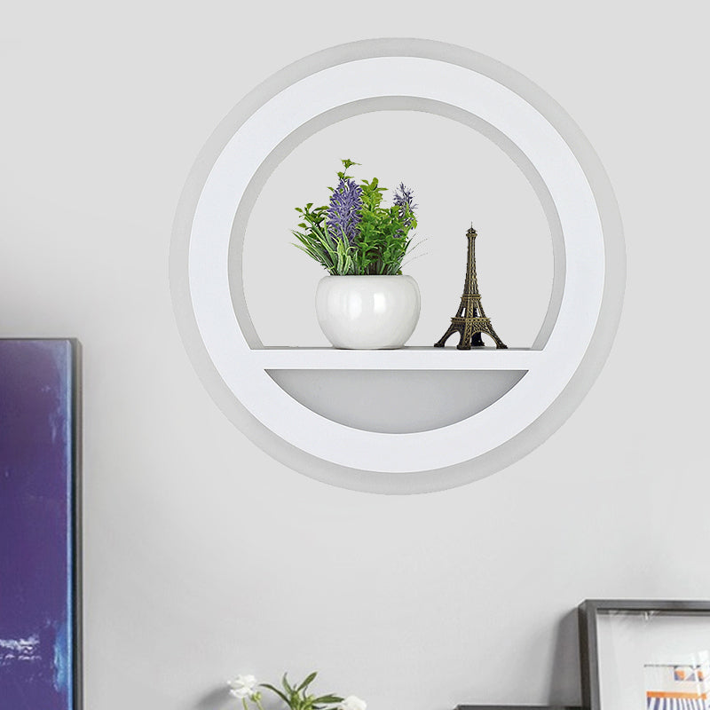 BowLift | Acrylic Halo Ring Wall Lighting Nordic White LED Wall Lamp with Shelf Design in White