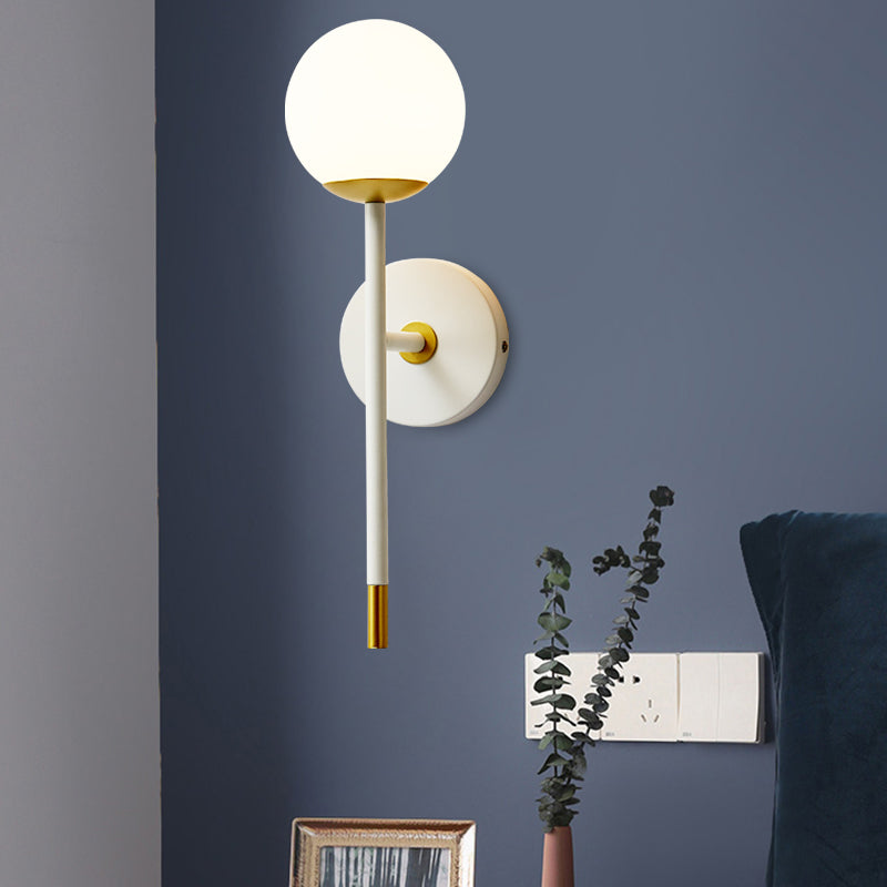 BowLift | Long Arm Nightstand Wall Light Kit Milk Frosted Glass Simple Wall Light in White-Brass