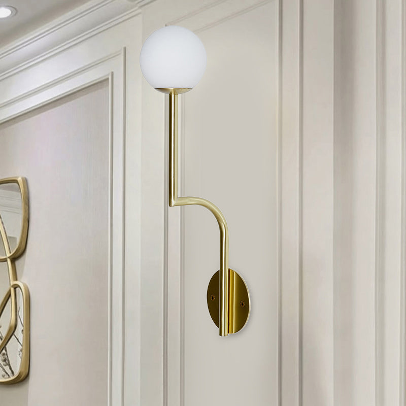 BowLift | Simple Ball Opal Glass Wall Lamp Single Bulb Wall Light with Long Curved Arm in Black/Gold