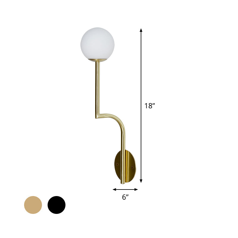 BowLift | Simple Ball Opal Glass Wall Lamp Single Bulb Wall Light with Long Curved Arm in Black/Gold
