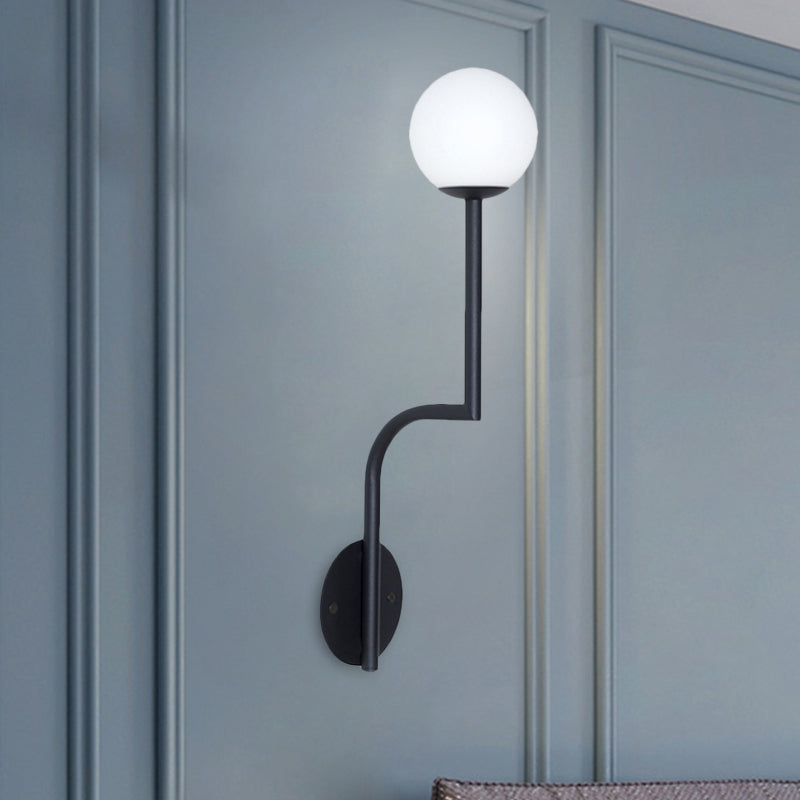 BowLift | Simple Ball Opal Glass Wall Lamp Single Bulb Wall Light with Long Curved Arm in Black/Gold