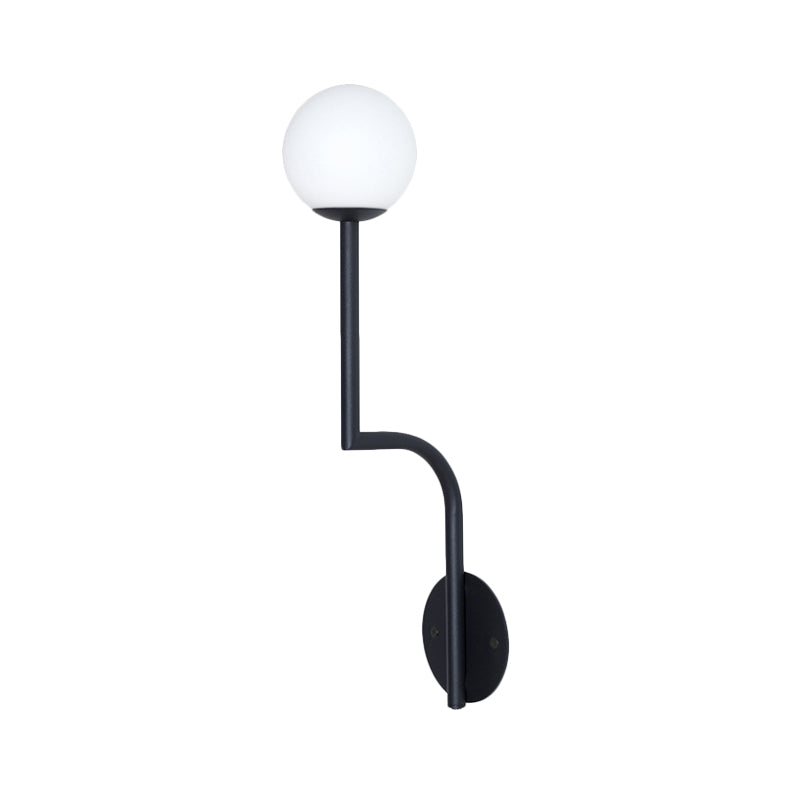 BowLift | Simple Ball Opal Glass Wall Lamp Single Bulb Wall Light with Long Curved Arm in Black/Gold