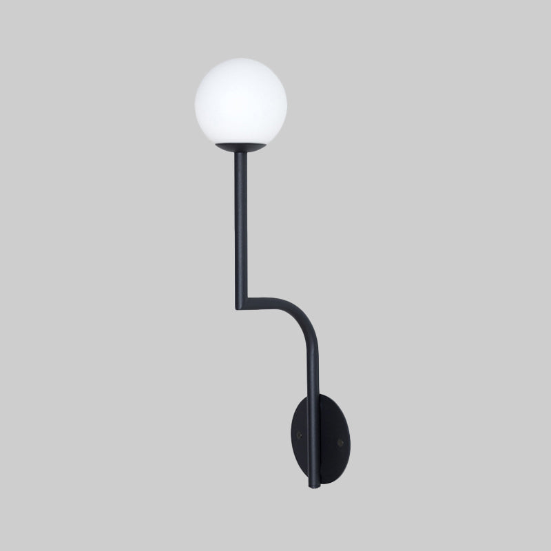 BowLift | Simple Ball Opal Glass Wall Lamp Single Bulb Wall Light with Long Curved Arm in Black/Gold