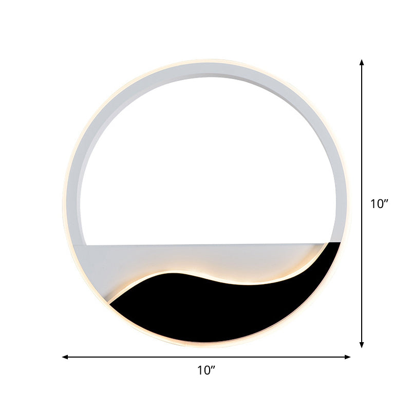 BowLift | Bedroom LED Flush Mount Wall Light Minimalist Black-White Wall Lamp with Wave Pattern Round/Rectangular Acrylic Frame, Warm/White Light