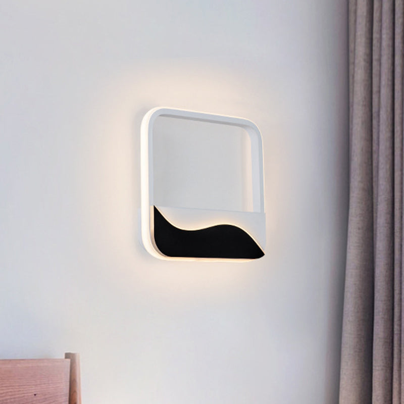 BowLift | Bedroom LED Flush Mount Wall Light Minimalist Black-White Wall Lamp with Wave Pattern Round/Rectangular Acrylic Frame, Warm/White Light
