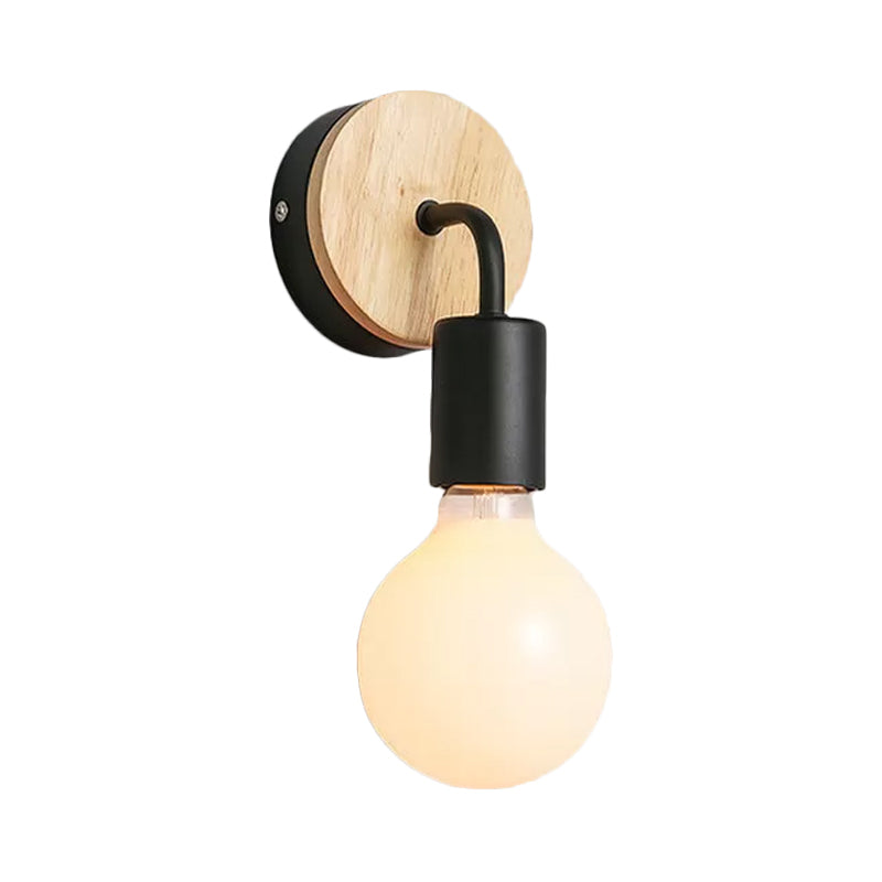 BowLift | Iron Bend Rotatable Wall Lighting Minimalistic 1 Head Black/White-Wood Wall Lamp with Open Light Bulb Design
