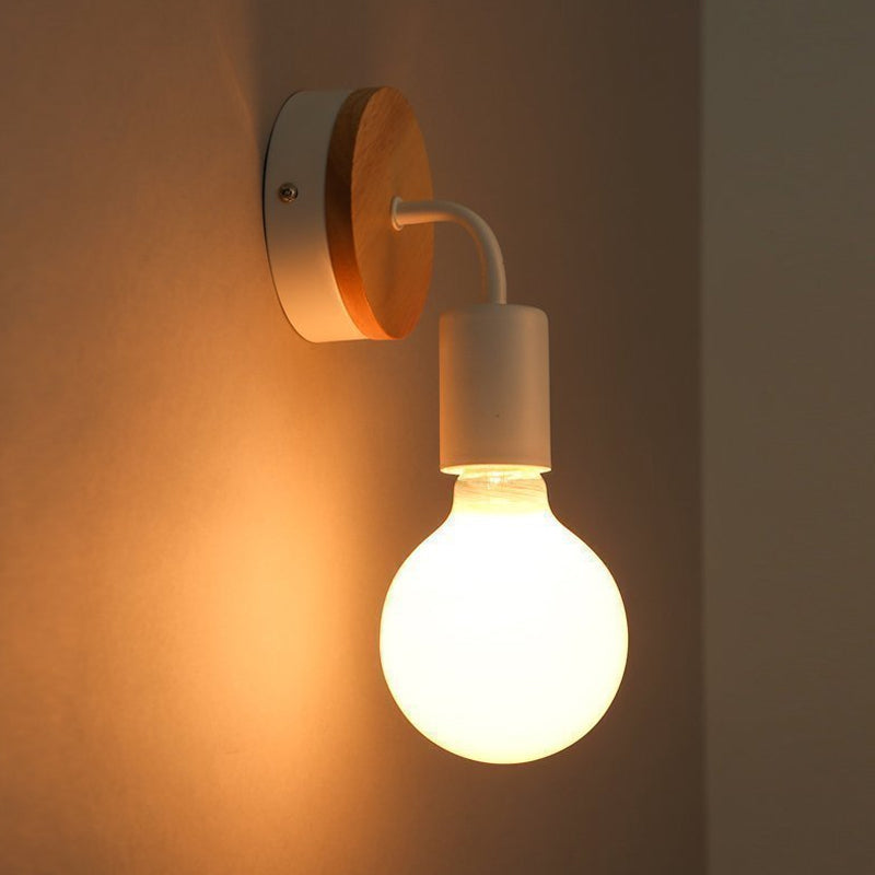 BowLift | Iron Bend Rotatable Wall Lighting Minimalistic 1 Head Black/White-Wood Wall Lamp with Open Light Bulb Design