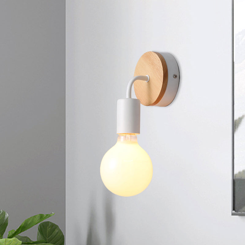 BowLift | Iron Bend Rotatable Wall Lighting Minimalistic 1 Head Black/White-Wood Wall Lamp with Open Light Bulb Design