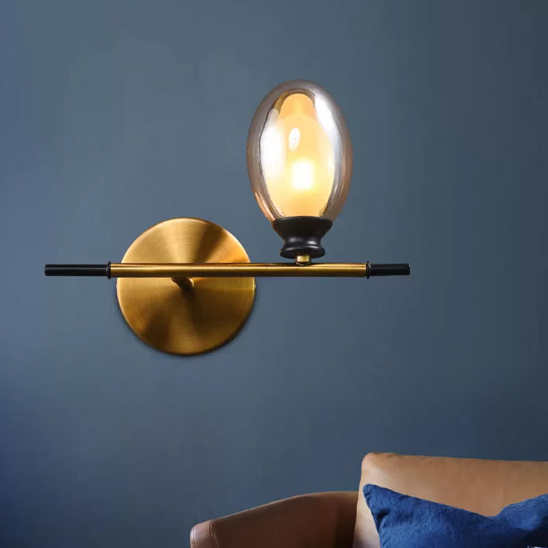 BowLift | Brass straight bar wall light Mid Century 1 head metal wall light ideas with dual oval clear/amber glass shade