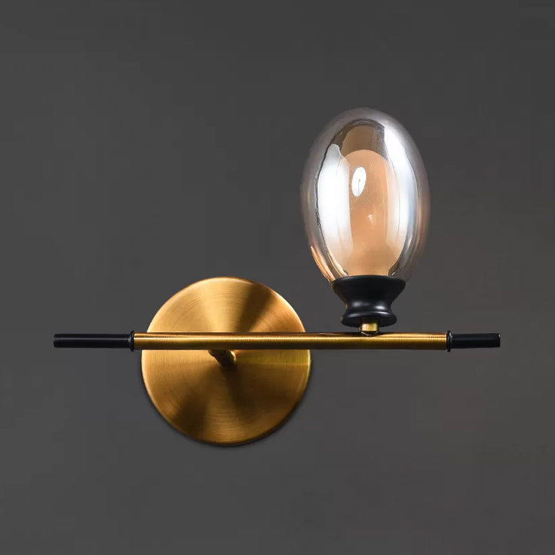 BowLift | Brass straight bar wall light Mid Century 1 head metal wall light ideas with dual oval clear/amber glass shade