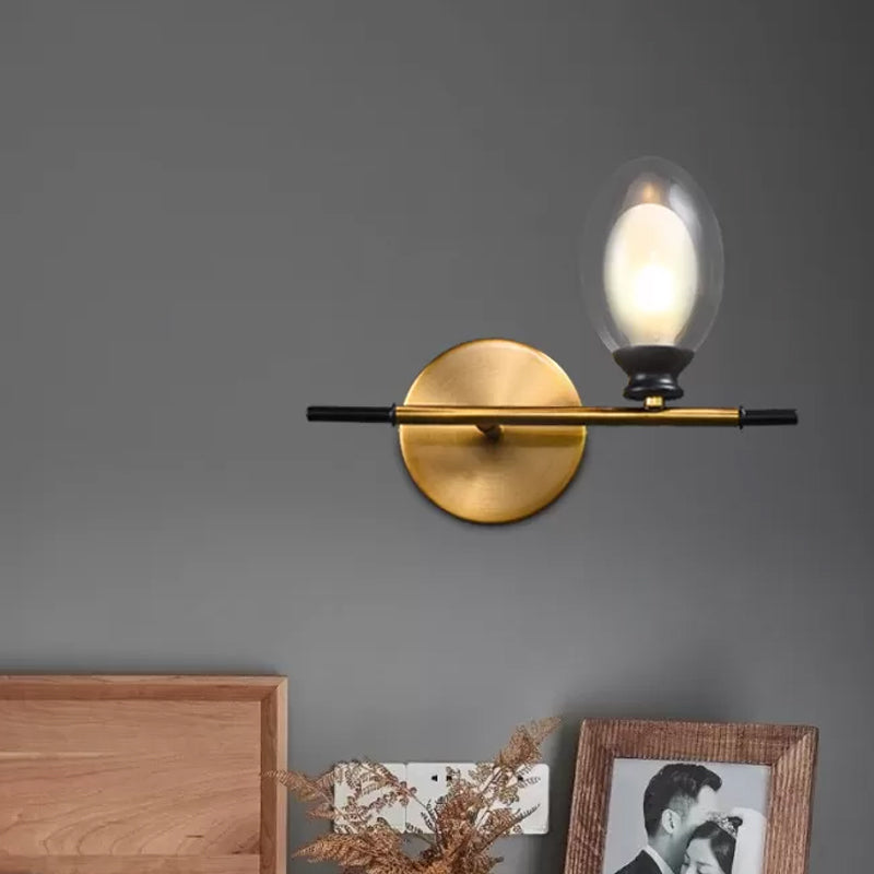 BowLift | Brass straight bar wall light Mid Century 1 head metal wall light ideas with dual oval clear/amber glass shade