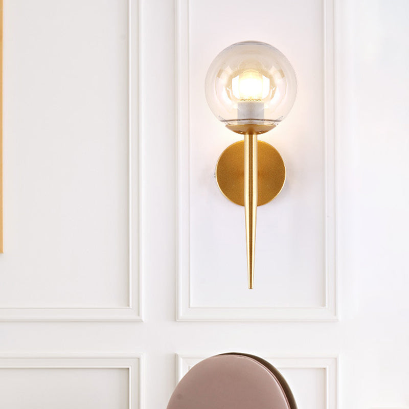 BowLift | Mini Sphere Living Room Wall Lamp Clear Glass 1 Light Minimalism Wall Lamp Ideas with Pencil Arm in Black/Gold