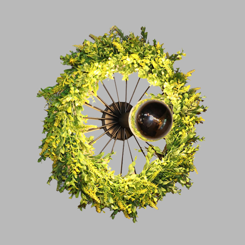 BowLift | Green Bike Wall Light Fixture Factory Iron 1 Bulb Restaurant Plant Wall Sconces Lighting Fixture, 16"/19.5" H