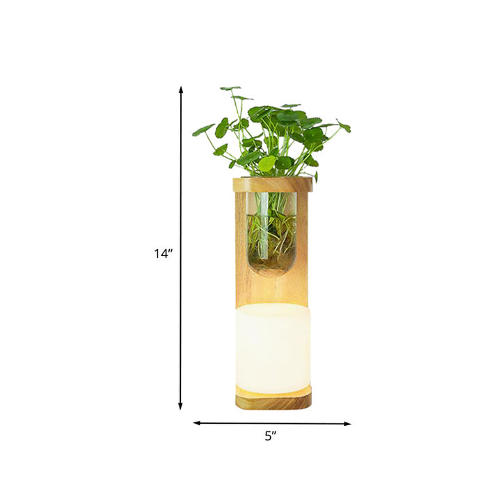 BowLift | Nordic Cylinder Wall Lamp 1-Head Opal Glass Wall Lighting in Wood with Clear Glass Plant Cup