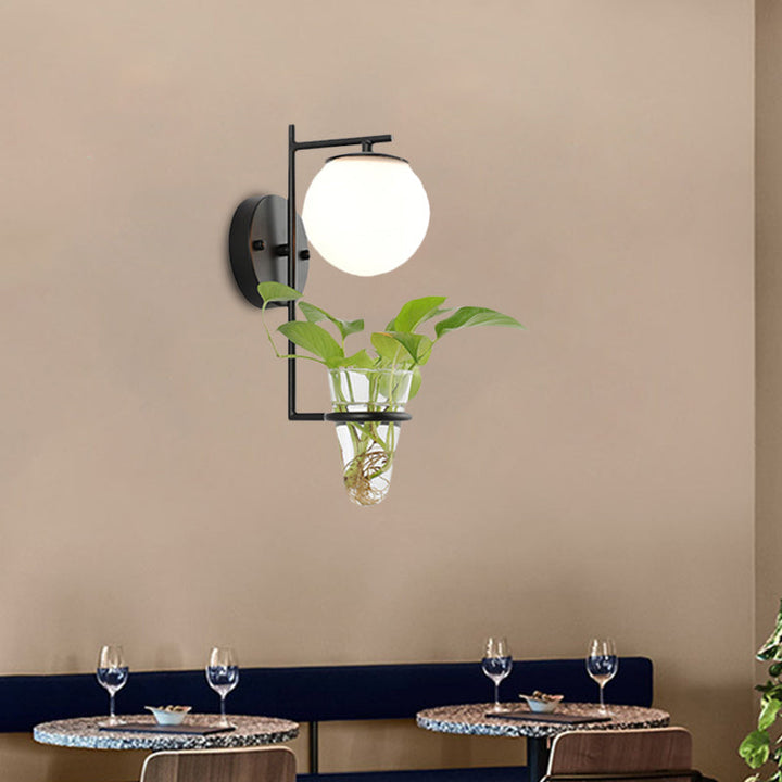 BowLift | Gold/Black Globe Wall Light Antique Cream/Smoke Grey Glass 1-Head Bedroom Wall Lamp with Clear Glass Plant Cup