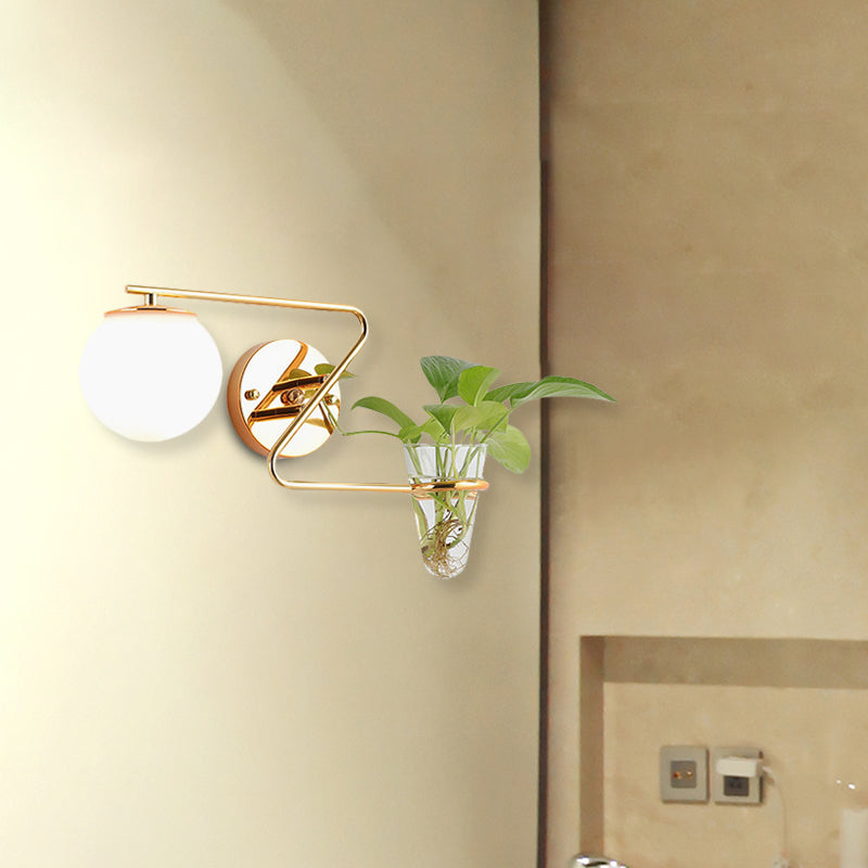 BowLift | Global Bedroom Wall Light Industrial Cream/Smoke Grey Glass 1 Head Black/Gold Wall Lamp with Clear Glass Plant Holder