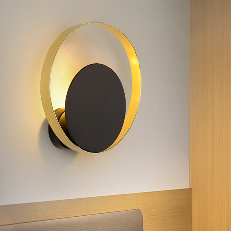BowLift | Mid Century Circle Wall Light Iron 1 Head Hotel Wall Mounted Lighting Unit in Black-Gold
