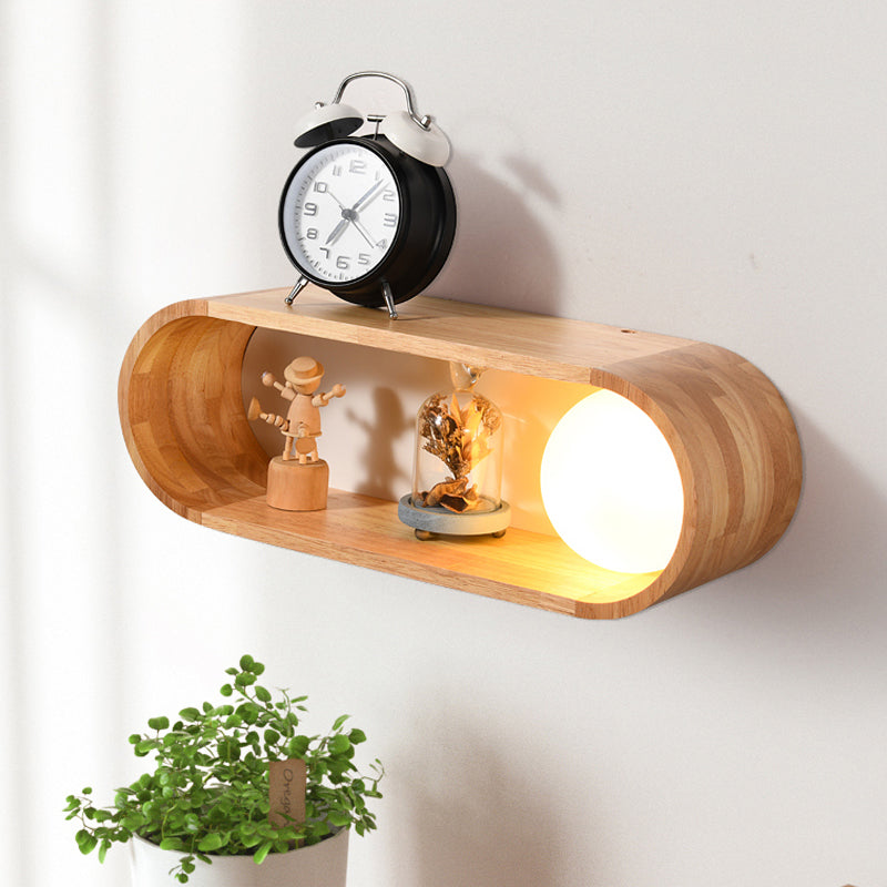 BowLift | Fillet/Right Angle Wall Lamp Nordic Wood 1 Head Nightstand Wall Lamp with Shelf Function