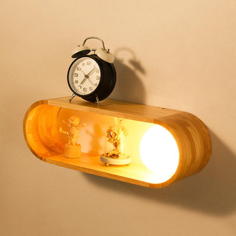 BowLift | Fillet/Right Angle Wall Lamp Nordic Wood 1 Head Nightstand Wall Lamp with Shelf Function