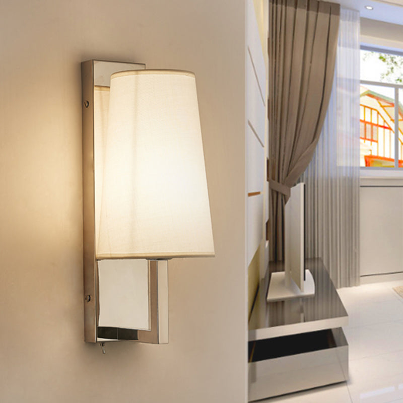 BowLift | Stainless steel rectangular wall lighting modern single chrome wall light with handmade cone fabric shade