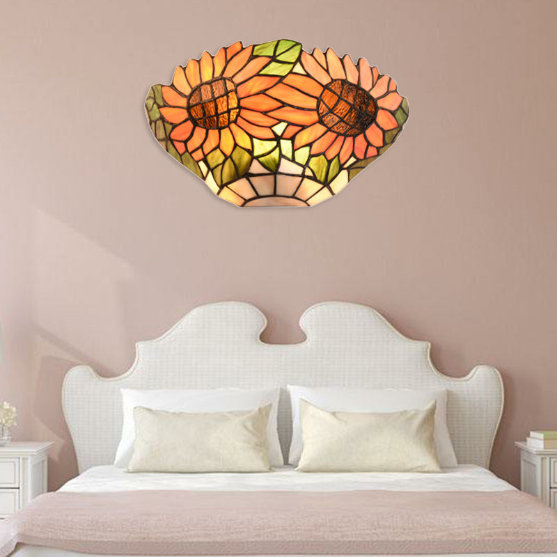BowLift | Rustic style orange wall lamp sunflower stained glass 1 light wall lamp for restaurant