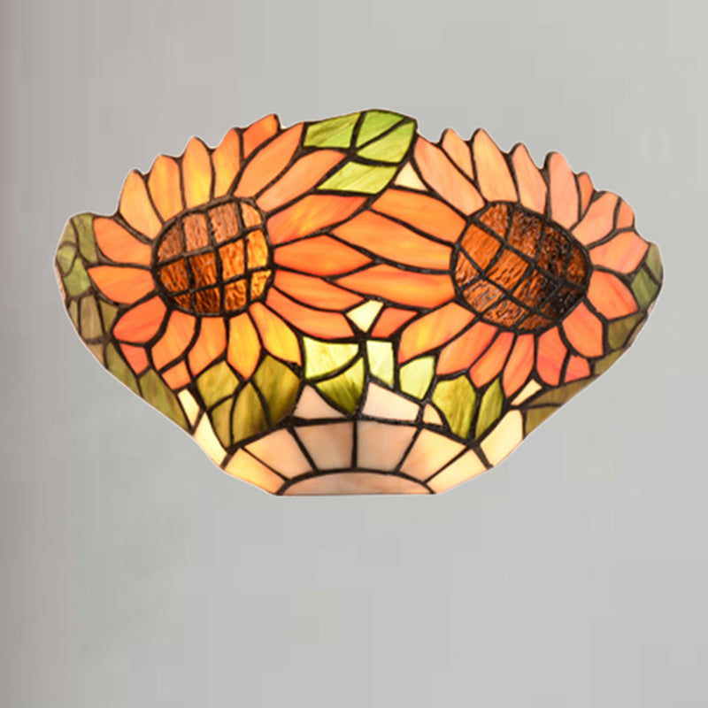 BowLift | Rustic style orange wall lamp sunflower stained glass 1 light wall lamp for restaurant