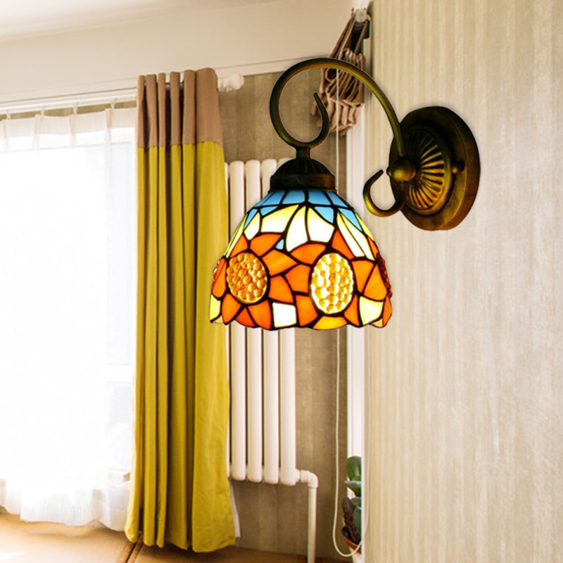 BowLift | Sunflower Orange Glass Wall Lamp Victorian 1 Head Bronze Wall Mounted Light, 6"/8" Wide