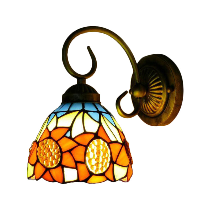BowLift | Sunflower Orange Glass Wall Lamp Victorian 1 Head Bronze Wall Mounted Light, 6"/8" Wide