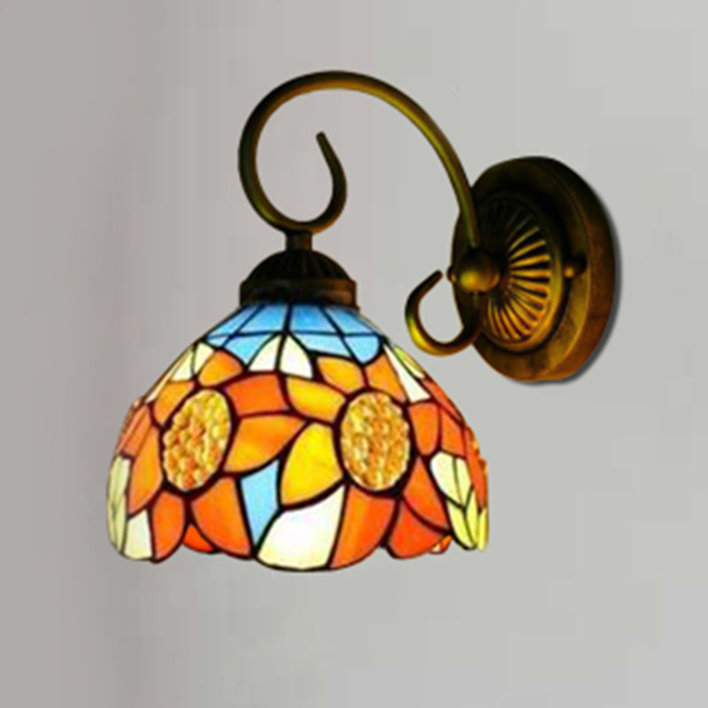 BowLift | Sunflower Orange Glass Wall Lamp Victorian 1 Head Bronze Wall Mounted Light, 6"/8" Wide