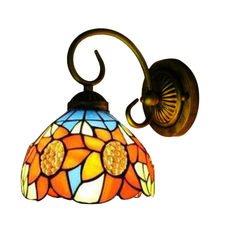 BowLift | Sunflower Orange Glass Wall Lamp Victorian 1 Head Bronze Wall Mounted Light, 6"/8" Wide