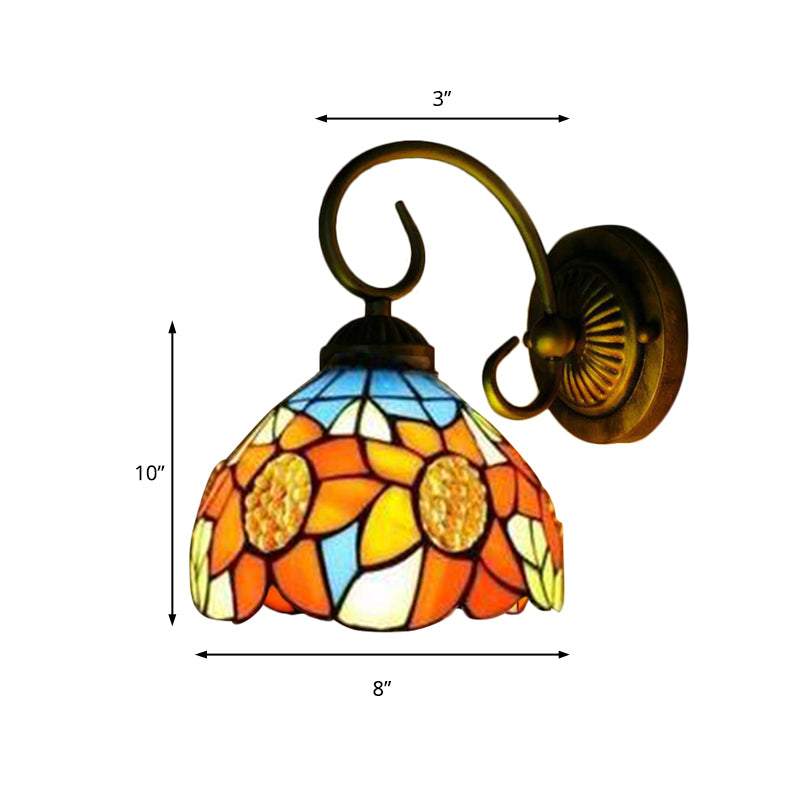 BowLift | Sunflower Orange Glass Wall Lamp Victorian 1 Head Bronze Wall Mounted Light, 6"/8" Wide