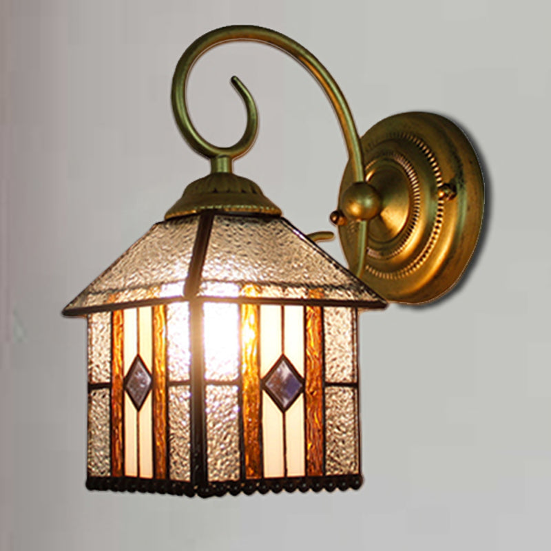 BowLift | Bedroom Hanging House Wall Sconces Art Glass 1 Head Tiffany Creative Wall Lamp with Curved Arm in Brass