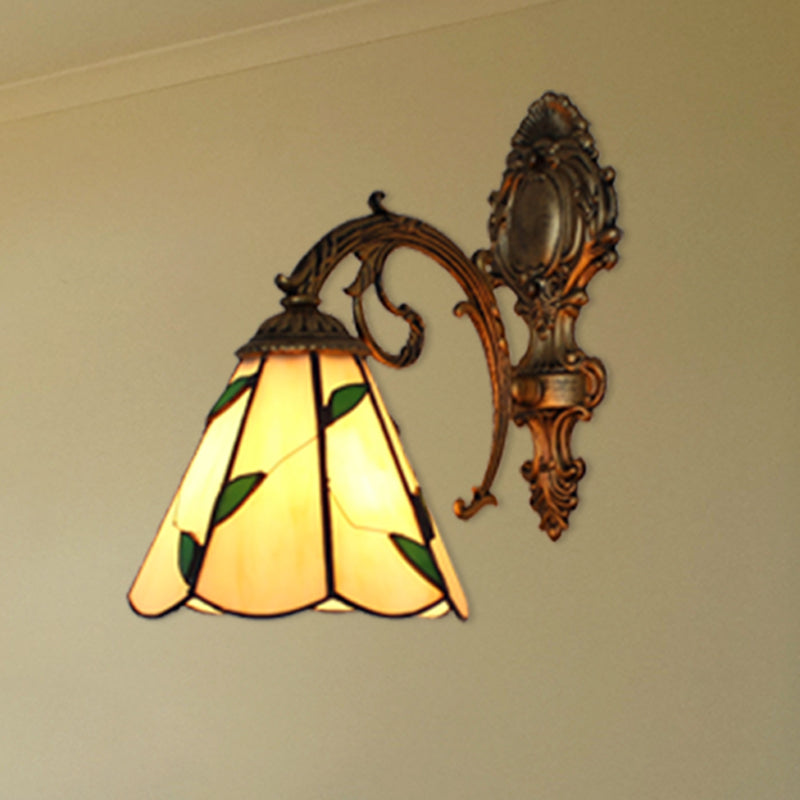BowLift | Blad Corridor Wall Lamp with Carved Base Glass 1 Light Tiffany Wall Lamp in Beige