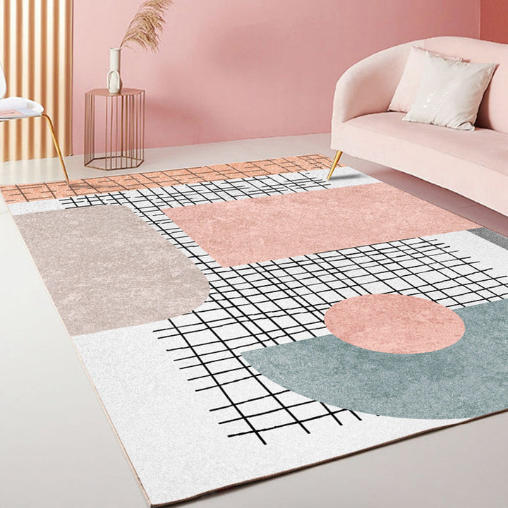 BowLift | Multicolor Living Room Rug Modernist Geometric and Striped Pattern Rug Polyester Washable Non-Slip Back Pet-Friendly Rug