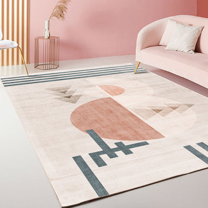 BowLift | Multicolor Living Room Rug Modernist Geometric and Striped Pattern Rug Polyester Washable Non-Slip Back Pet-Friendly Rug