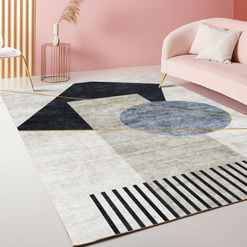 BowLift | Multicolor Living Room Rug Modernist Geometric and Striped Pattern Rug Polyester Washable Non-Slip Back Pet-Friendly Rug