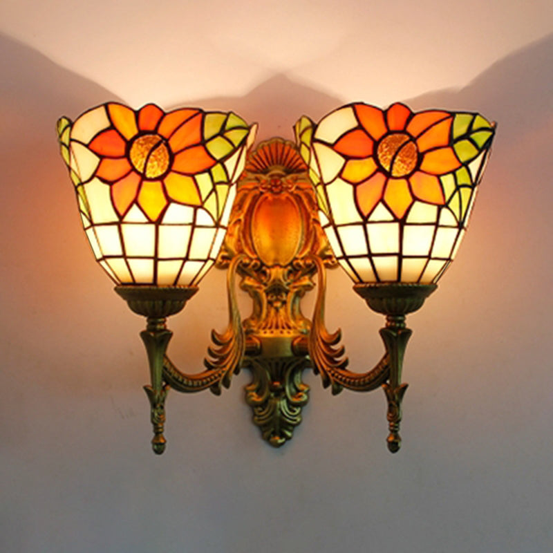 BowLift | Sunflower Wall Mount Light Lodge Style Stained Glass 2 Heads Wall Lighting for Bedroom
