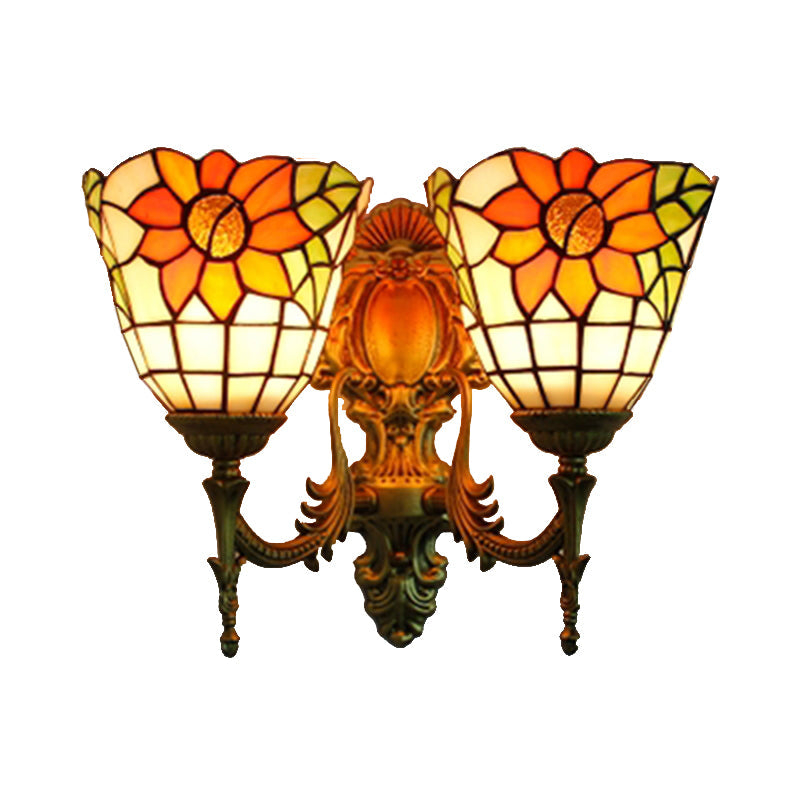 BowLift | Sunflower Wall Mount Light Lodge Style Stained Glass 2 Heads Wall Lighting for Bedroom